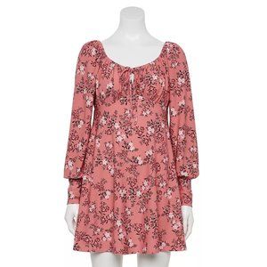 NWT Juniors Large Lily Rose Long Sleeve Emma Knit Skater Dress, Pink Floral